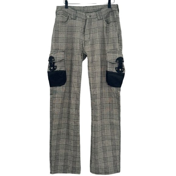 Vintage Japanese Tete Homme Plaid Cargo Pants Wool Blend Gray Black | 30" x 32" - Picture 2 of 10
